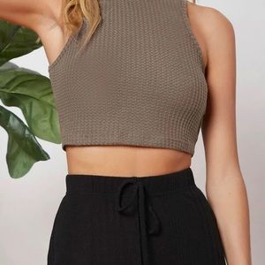 Solid Waffle Knit Crop Tank Top